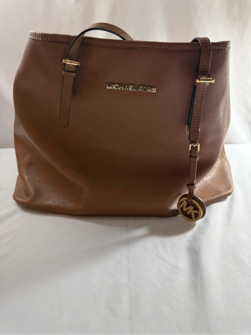 Michael Kors Cognac Saffiano Leather Tote with MK Charm